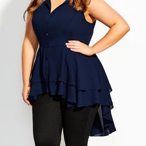 City Chic Simple Flutter Shirt Indigo Blue